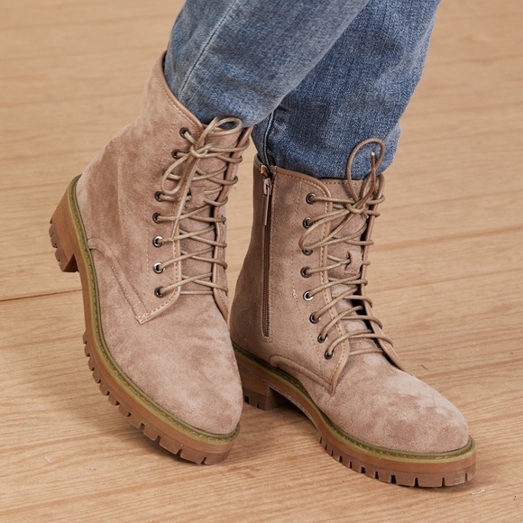 Lace Up Taupe Suede Boots - Picture 9 of 10